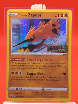 Galarian Zapdos SWSH124 Evolving Skies Prerelease Holo Rare Promo Pokemon Card - Image 1