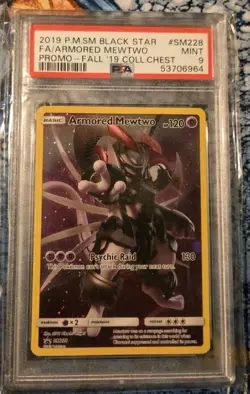 Pokemon Armored Mewtwo SM228 Full Art Holo Promo SM Black Star PSA 9 - Image 1