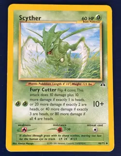 Scyther 46/75 Neo Discovery Regular Uncommon LP Vintage Pokemon Card 2001 - Image 1