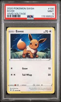2020 POKEMON SWSH #130 EEVEE VIVID VOLTAGE PSA 9 MINT - Image 1