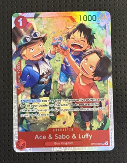 One Piece #OP13-007 Ace & Sabo & Luffy Super Rare SR Carrying on His Will - Image 1