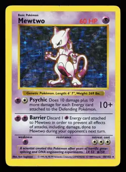 Mewtwo 10/102 Holo Rare Base Set (Shadowless) Pokemon Card - Image 1
