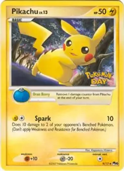 Pikachu - 9/17 - Pokemon Pop Series 6 Non-Holo Pokemon Day Card NM - Image 1