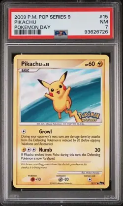 Pikachu 15/17 Pokemon Pop Series 9 Pokemon Day 2009 PSA 7 - Image 1