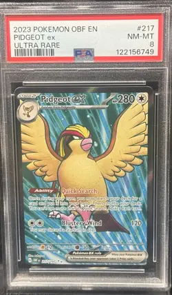 Pokemon Pidgeot EX 217/197 Sv03: Obsidian Flames PSA 8 Mint Full Art Ultra Rare - Image 1