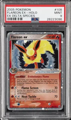 2005 POKEMON EX DELTA SPECIES #108 FLAREON EX-HOLO PSA 9 - Image 1