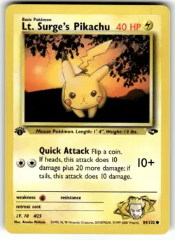 Pokemon TCG Gym Challenge (1st Edition) #084/132 Lt. Surge's Pikachu LP+ - Image 1