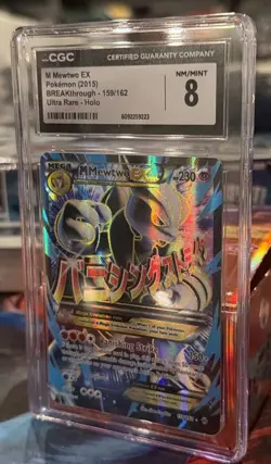 2015 Pokemon Breakthrough M Mewtwo Ex Ultra Rare Holo #159 CGC 8 NM/Mint - Image 1