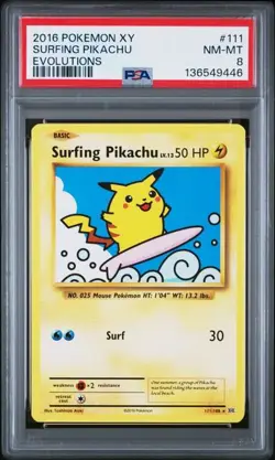 2016 Pokemon XY Surfing Pikachu 111/108 PSA 8 - Image 1