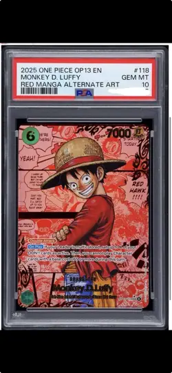 ONE PIECE CARRYING ON HIS WILL (RED MANGA ALT ART) MONKEY D. LUFFY PSA 10 ENG - Image 1