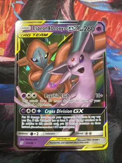 Espeon & Deoxys GX 72/236 Tag Team Unified Minds Pokemon Card Ultra Rare Holo - Image 1