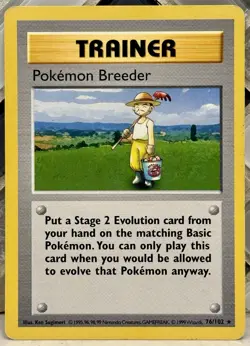Pokemon Breeder 076/102 Base Set (Shadowless) Rare Trainer. MP. Pokemon TCG - Image 1