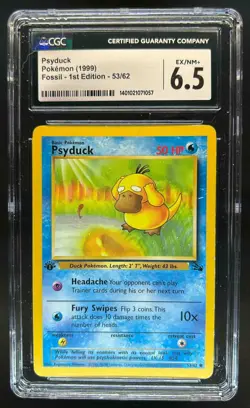 1999 Pokemon Fossil 1st Edition Psyduck #53/62 CGC 6.5 - Image 1
