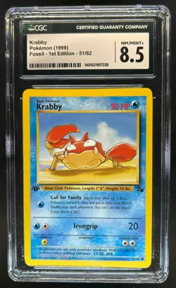 1999 Pokemon Fossil 1st Edition Krabby #51/62 CGC 8.5 - Image 1