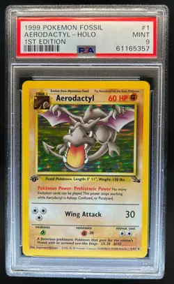 1999 Pokemon Fossil 1st Edition Aerodactyl #1/62 PSA 9 - Image 1