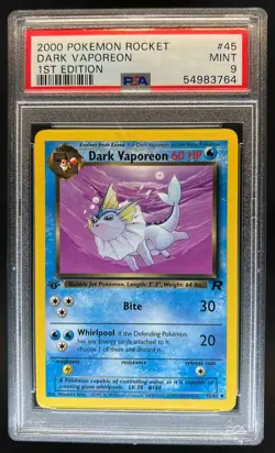 2000 Pokemon Team Rocket First Edition Dark Vaporeon #45/82 PSA 9 - Image 1