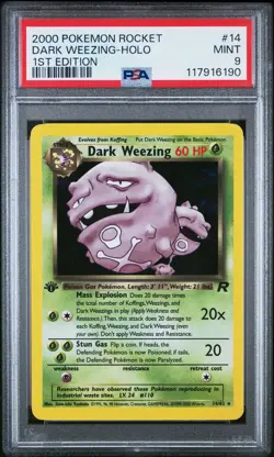 117916190 Dark Weezing 2000 Pokemon Team Rocket First Edition #14/82 Holo PSA 9 - Image 1