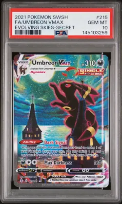 2021 Pokemon SWSH Evolving Skies Secret #215 FA Umbreon VMAX PSA 10 GEM MINT - Image 1