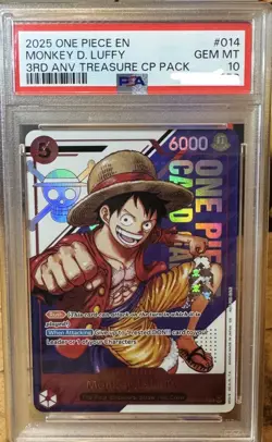 2025 ONE PIECE 3RD ANNIVERSARY! TREASURE CAMPAIGN #014 MONKEY D. LUFFY PSA 10 - Image 1