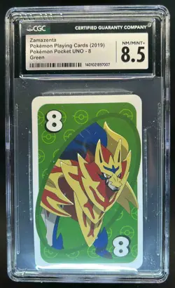 2019 Pokemon Playing Cards Zamazenta Pocket UNO 8 Green CGC 8.5 - Image 1