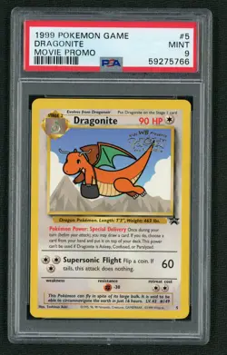 1999 POKEMON GAME MOVIE 5 DRAGONITE MOVIE PROMO PSA MINT 9 - Image 1