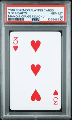 2016 POKEMON PLAYING CARDS MAIKO PIKACHU & OKUGE PIKACHU 3 OF HEARTS PSA 10 - Image 1