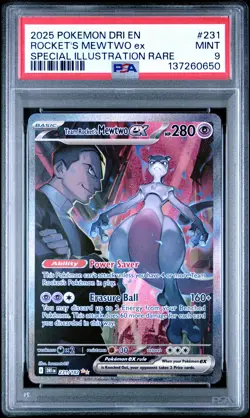 2025 POKEMON DRI EN-DESTINED RIVALS #231 TEAM ROCKET'S MEWTWO EX PSA 9 - Image 1