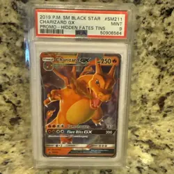 CHARIZARD GX PROMO-HIDDEN FATES TINS POKEMON BLACk STAR PROMO 2019 SM211 PSA 9 - Image 1