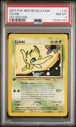 Pokemon TCG Celebi Neo Revelation 2001 16 Regular 1st Edition Rare PSA 8 NM-MT - Image 1