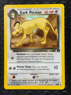 Dark Persian 42/82 Base Set Series Team Rocket Uncommon Stage 1 Pokemon Card NM - Image 1