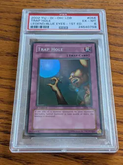 2002 YU-GI-OH! LOB-LEGEND OF BLUE EYES WHITE DRAGON 1ST ED #058 TRAP HOLE PSA 6 - Image 1