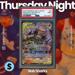2019 POKEMON SM UNBROKEN BONDS #82/214 MARSHADOW & MACHAMP GX TAG TEAM PSA 9 - Image 1