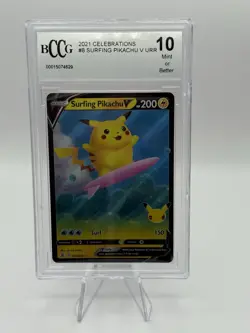 Pokemon Surfing Pikachu Celebrations Holo Beckett Graded Gem 10 Mint BCCG - Image 1