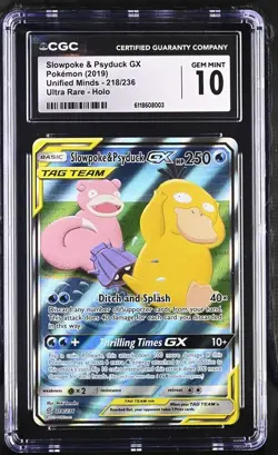 2019 POKEMON Slowpoke & Psyduck GX Alt Full Art 218 SM Unified Minds GEM MINT 10 - Image 1