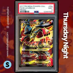 2017 POKEMON XY FURIOUS FISTS MEGA POWER COLL PROMO #55A/111 M LUCARIO EX PSA 9 - Image 1