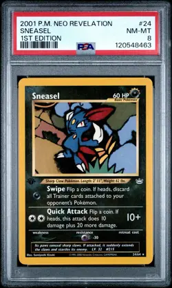 2001 POKEMON NEO REVELATION 1ST EDITION 24 SNEASEL NEAR MINT-MINT PSA 8 - Image 1