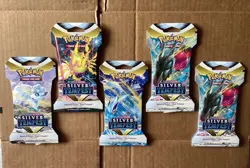 Lot 5 new sealed Pokemon Sword & Shield Silver Tempest sleeved booster packs - Image 1