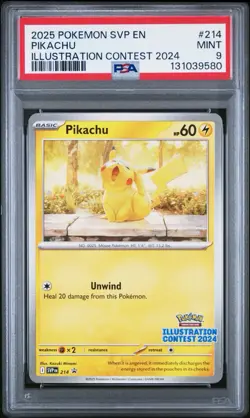 PIKACHU #214 BLACK STAR PROMO ILLUSTRATION CONTEST 2024 POKEMON SVP EN PSA 9 - Image 1