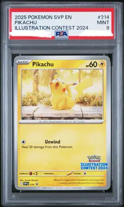PIKACHU #214 BLACK STAR PROMO ILLUSTRATION CONTEST 2024 POKEMON SVP EN PSA 9 - Image 1
