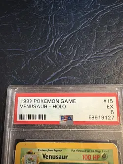 Pokemon Venusaur Holo Rare Base Set Card 15/102 WOTC TCG 1999 PSA 5 - Image 2