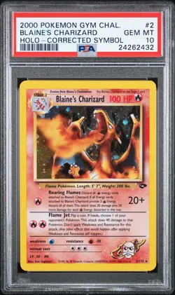 Blaines Charizard CORRECTED 2000 Pokemon Fire Symbol Gym Challenge PSA 10 Mint - Image 1