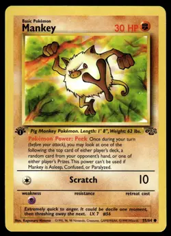 Pokemon TCG Jungle 1st Edition #55/64 Mankey LP+ - Image 1