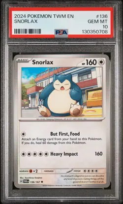 2024 POKEMON TWM EN-TWILIGHT MASQUERADE #136 SNORLAX PSA 10 - Image 1