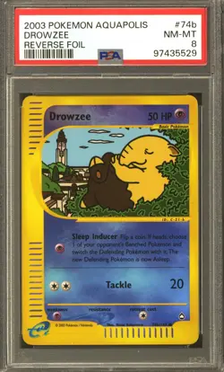 Pokemon Aquapolis Reverse Holo Foil Drowzee 74b/147 PSA 8 - Image 1