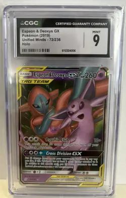 Pokemon TCG Unified Minds Espeon & Deoxys Tag Team GX Holo Card 72/236 CGC 9 - Image 1
