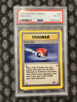 PSA 6 Poke Ball 64/64 Jungle Pokemon 1999 WOTC Graded Card Holo Rare Vault - Image 1