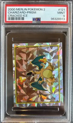 2000 Merlin Pokemon 2 Charizard Prism “Cracked Ice” Sticker #121 - PSA 9 - Image 1