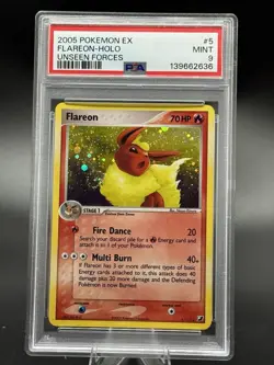 PSA 9 - Flareon - 5/115 - EX Unseen Forces 2005 - Holo - Swirl - Pokemon TCG - Image 1