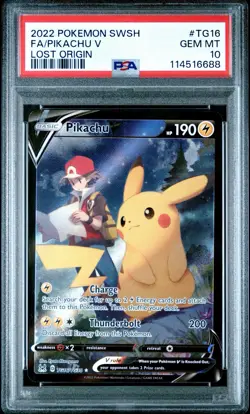 2022 Pokemon Sword & Shield Lost Origin Pikachu V #TG16 Full Art PSA 10 - Image 1