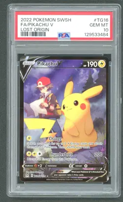 2022 POKEMON SWORD & SHIELD LOST ORIGIN #TG16 FULL ART PIKACHU V PSA 10 GEM MINT - Image 1